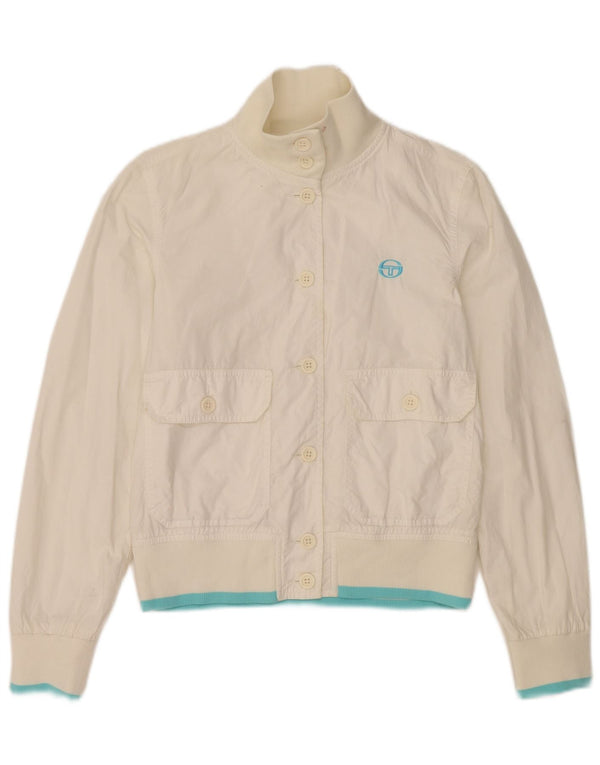 Sergio Tacchini Womens Crop Bomber Jacket UK 10 Small White Polyester