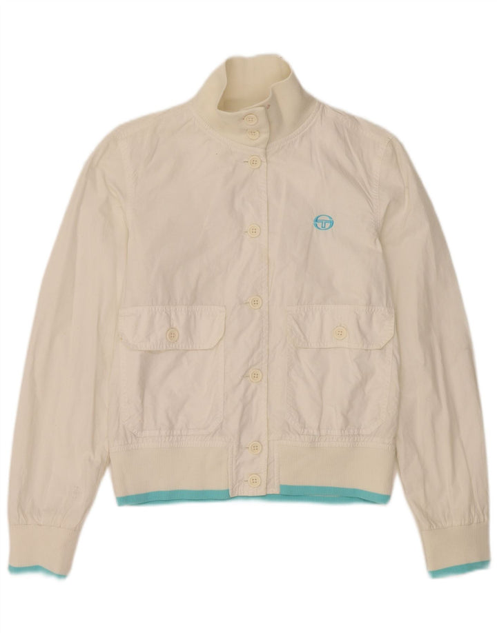 Sergio Tacchini Womens Crop Bomber Jacket UK 10 Small White Polyester