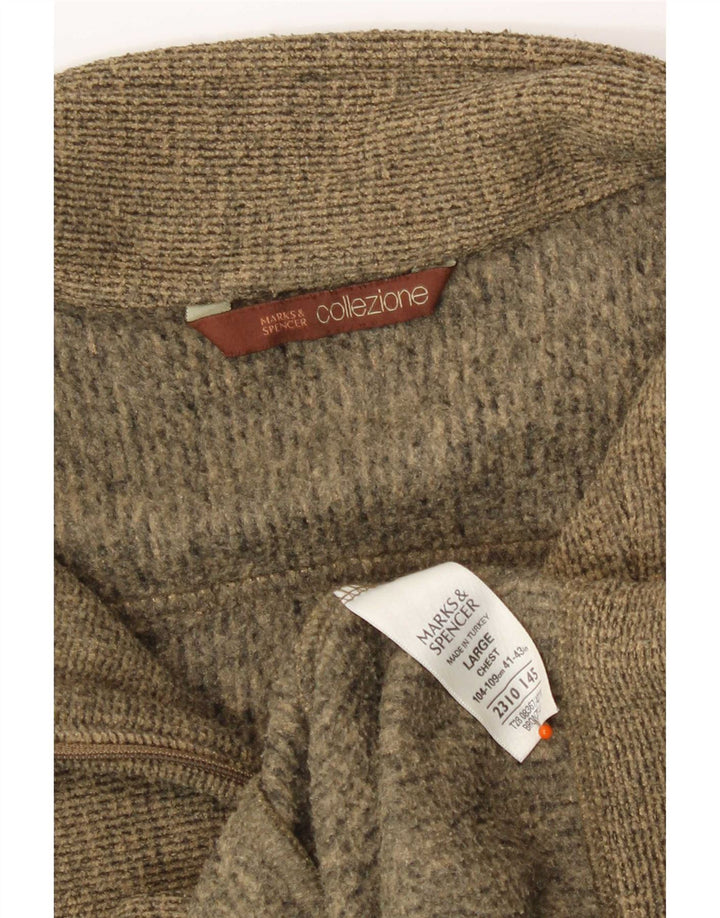 Marks & Spencer Mens Tracksuit Top Jacket Large Khaki Flecked Polyester