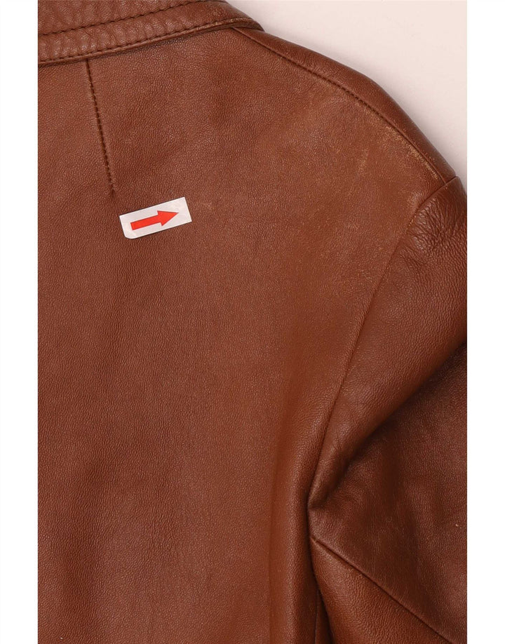 Vintage Womens 3 Button Leather Jacket UK 8 Small Brown