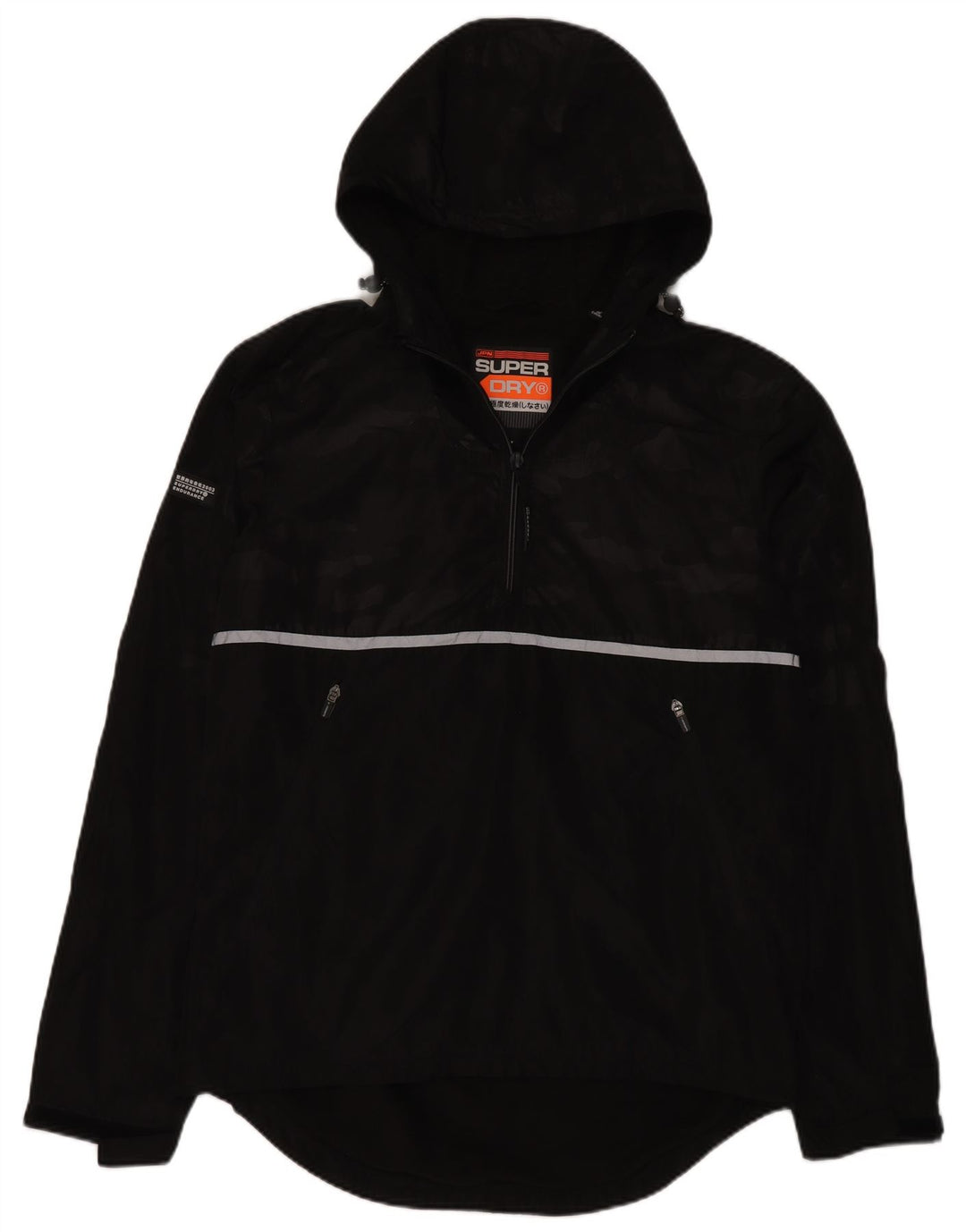 Superdry Mens Hooded Pullover Rain Jacket UK 40 Large Black Polyester