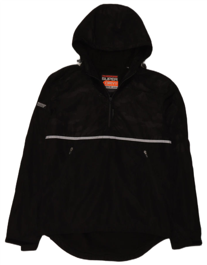 Superdry Mens Hooded Pullover Rain Jacket UK 40 Large Black Polyester