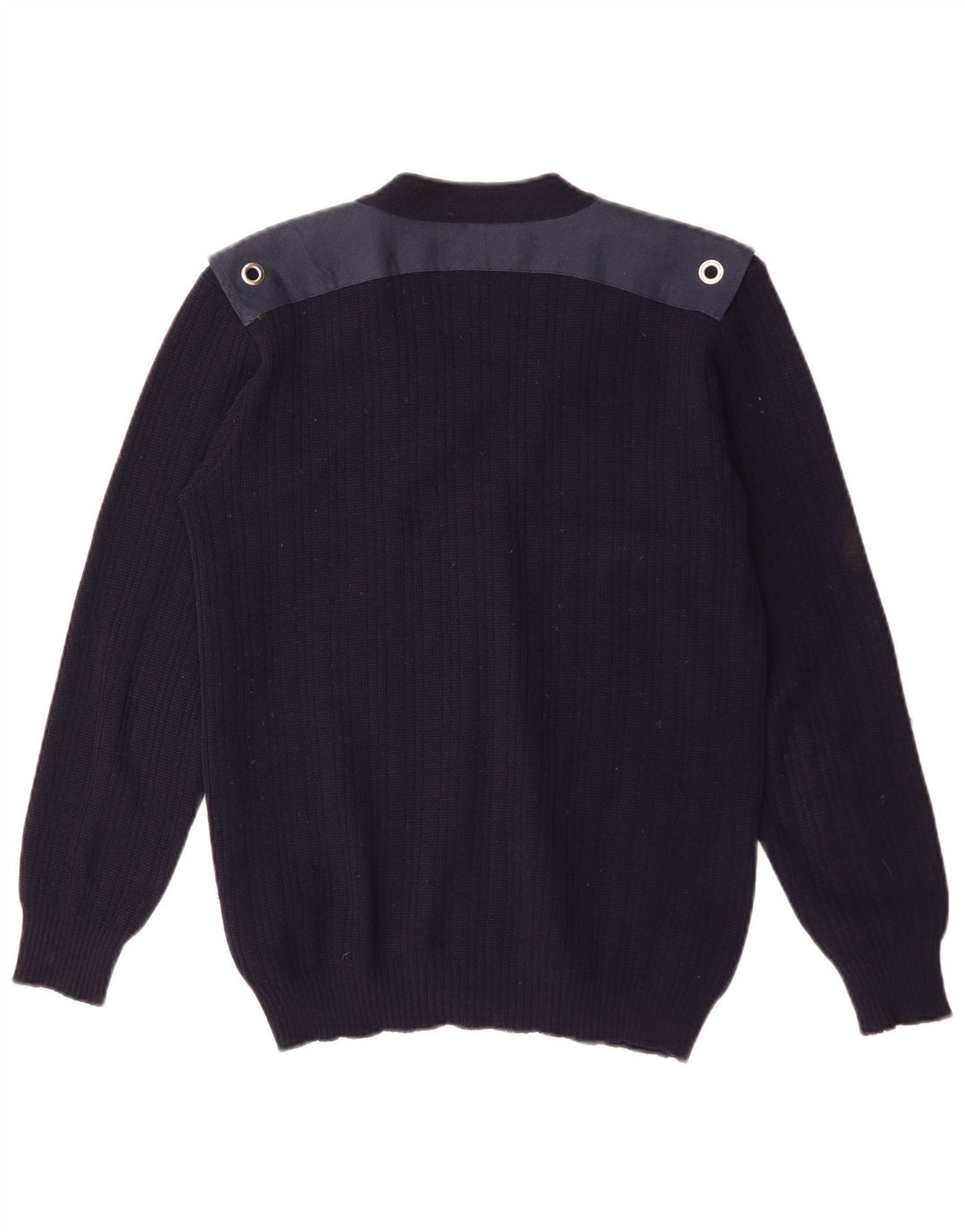 Vintage Mens Cardigan Sweater Medium Navy Blue Colourblock Wool