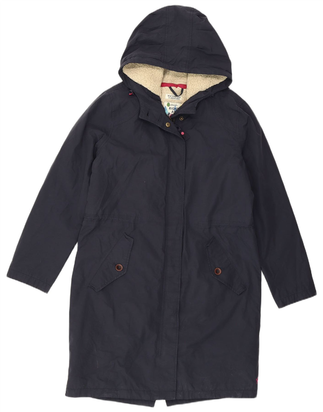 Joules Womens Hooded Sherpa Raincoat UK 12 Medium  Navy Blue Cotton