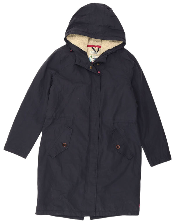 Joules Womens Hooded Sherpa Raincoat UK 12 Medium  Navy Blue Cotton