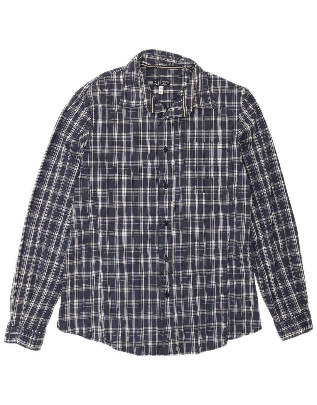Armani Jeans Mens Shirt Large Blue Check Cotton