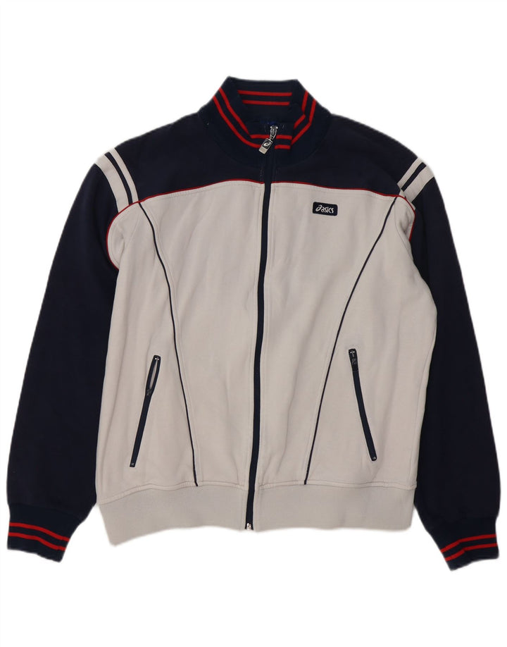 ASICS Mens Graphic Tracksuit Top Jacket Large White Colourblock