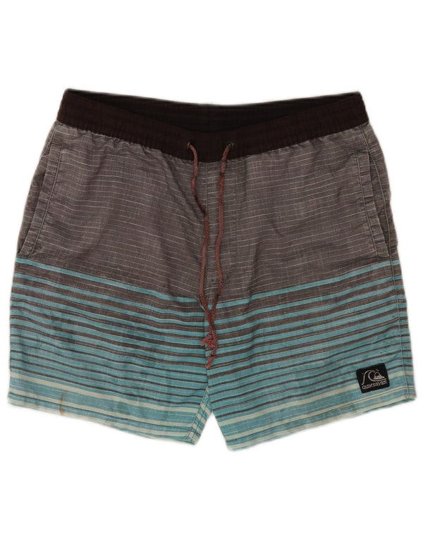 Quiksilver Mens Swimming Shorts Small W29 L7 Grey Striped Polyester