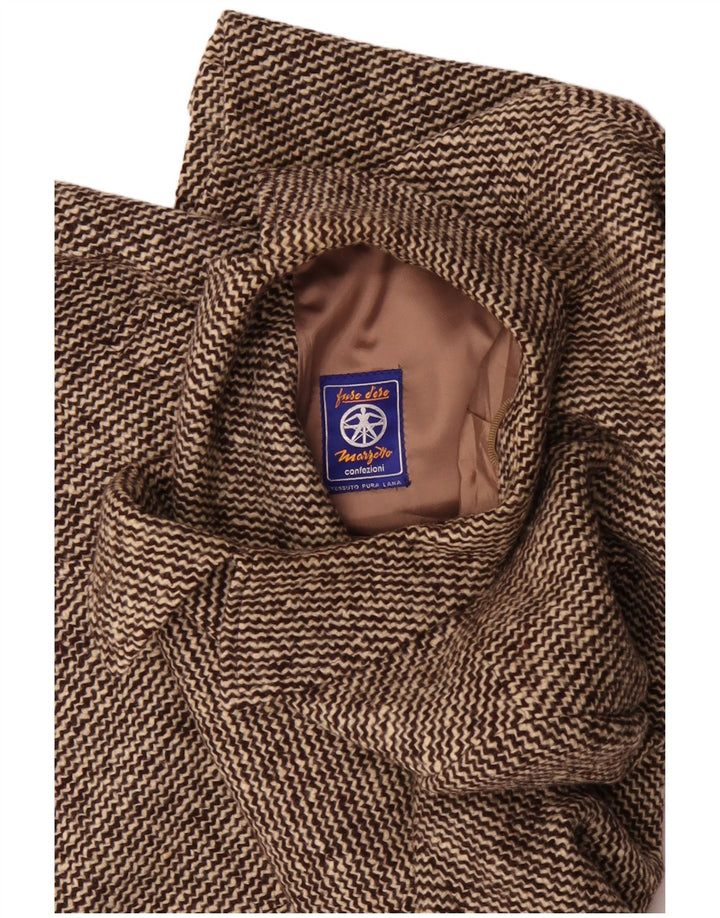 Marzotto Mens Double Breasted Coat UK 36 Small Brown Striped Virgin Wool