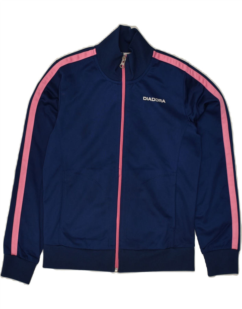 DIADORA Girls Graphic Tracksuit Top Jacket 9-10 Years Large Navy Blue | Vintage Diadora | Thrift | Second-Hand Diadora | Used Clothing | Messina Hembry 