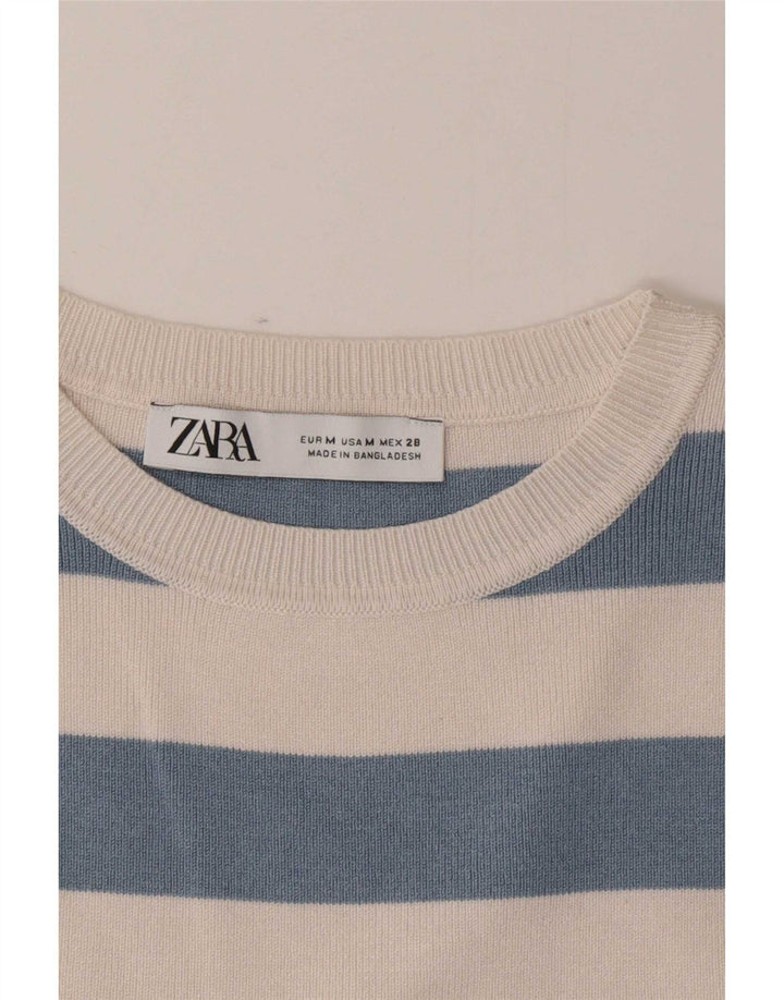 Zara Womens Crop Vest Top UK 12 Medium Blue Striped