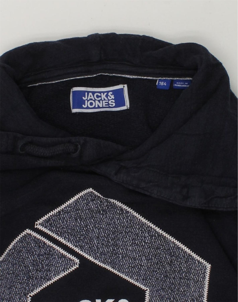 JACK & JONES Boys Graphic Hoodie Jumper 15-16 Years Navy Blue Cotton | Vintage Jack & Jones | Thrift | Second-Hand Jack & Jones | Used Clothing | Messina Hembry 