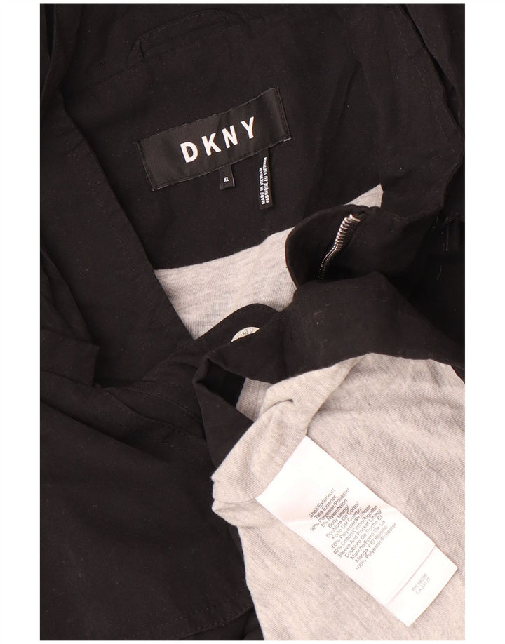 Dkny Womens Hooded Raincoat UK 18 XL Black Polyester