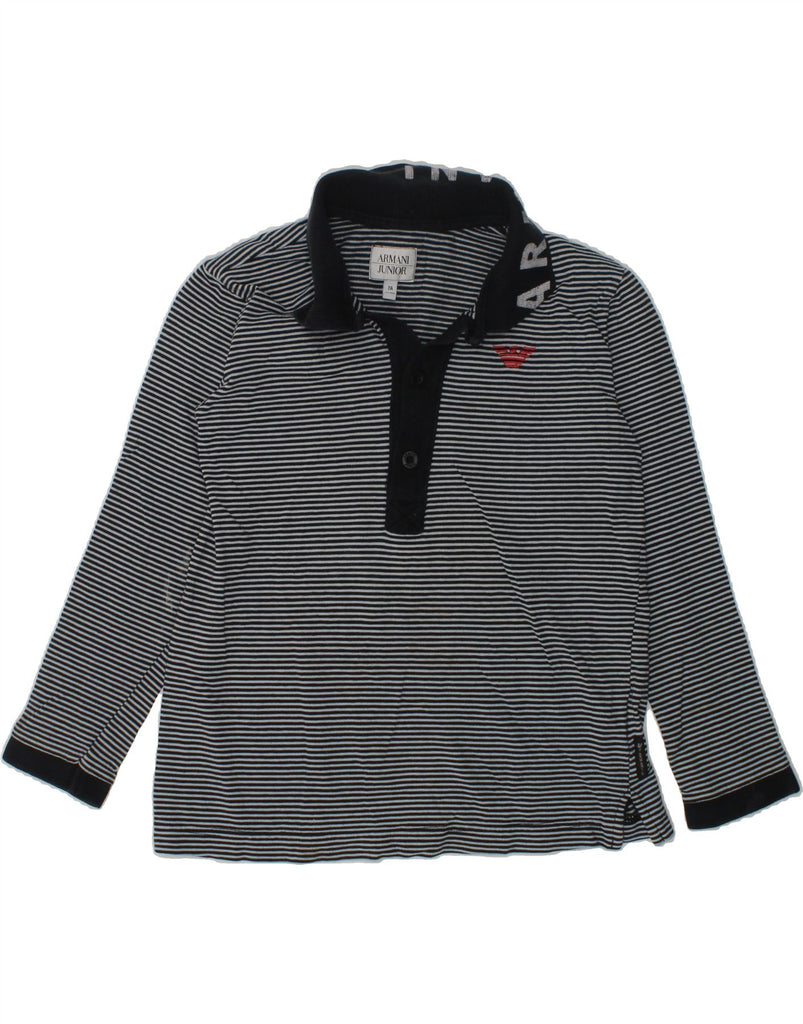 ARMANI JUNIOR Boys Long Sleeve Polo Shirt 6-7 Years Black Striped Cotton | Vintage Armani Junior | Thrift | Second-Hand Armani Junior | Used Clothing | Messina Hembry 