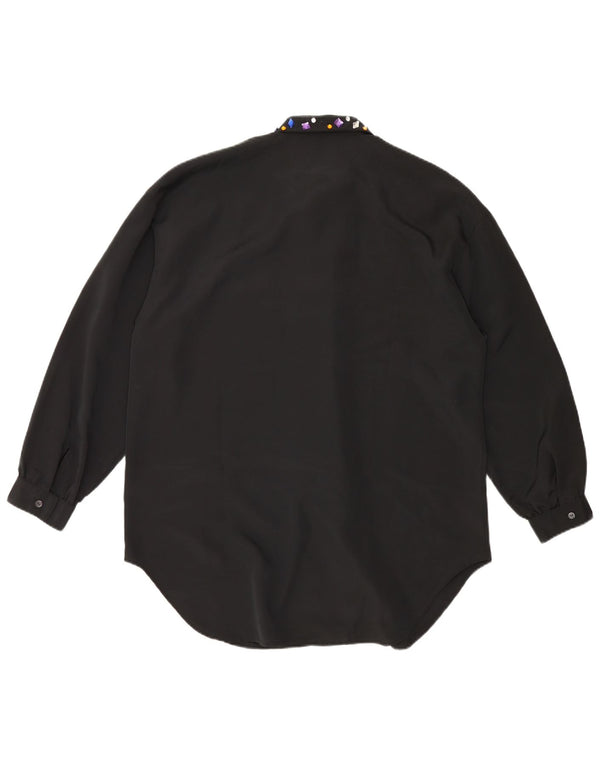 Vintage Womens Longline Loose Fit Shirt Blouse Size 44/46 Large Black