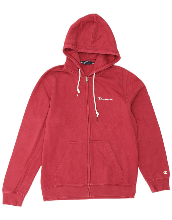 Champion Mens Zip Hoodie Sweater Large Burgundy Cotton
