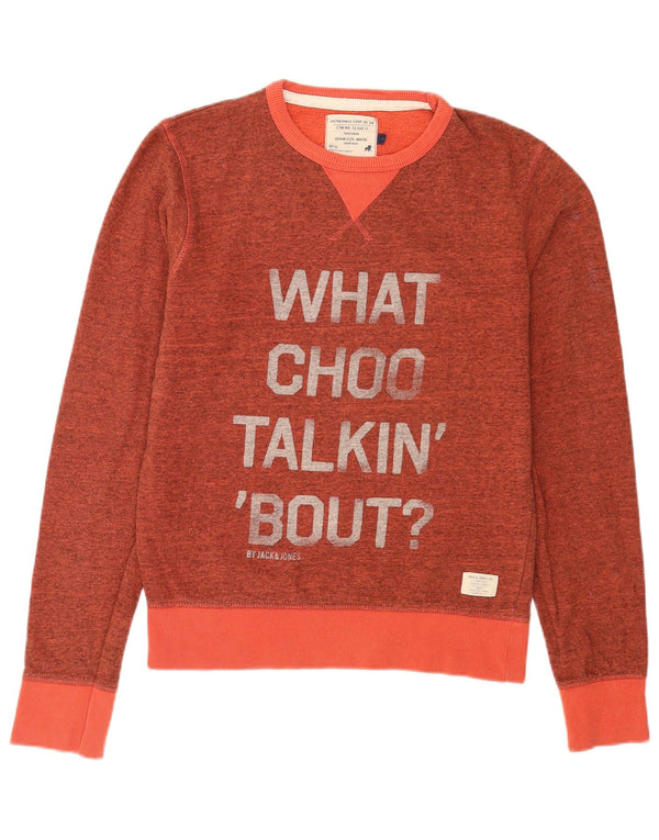 Jack & Jones Mens Graphic Sweatshirt Jumper Small Orange Flecked Cotton