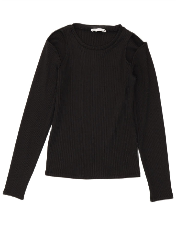 Zara Womens Crop Top Long Sleeve UK 8 Small Black Polyester