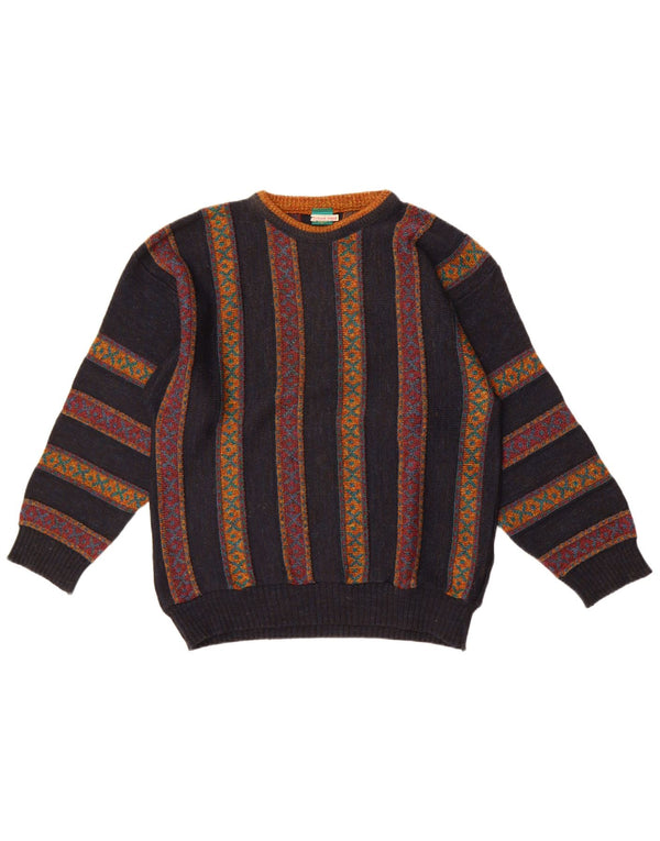 Canda Mens Crew Neck Jumper Sweater Small Navy Blue Striped Acrylic