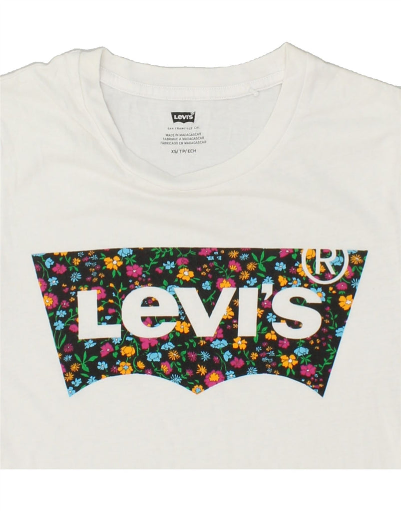 LEVI'S Womens Graphic T-Shirt Top UK 6 XS White Cotton | Vintage Levi's | Thrift | Second-Hand Levi's | Used Clothing | Messina Hembry 