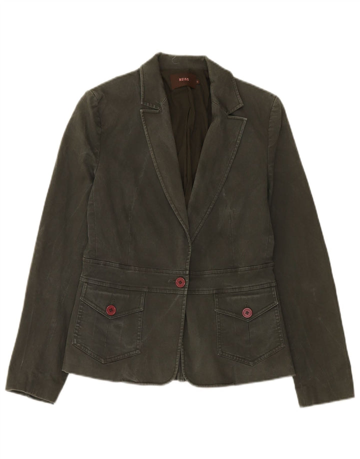 Reiss Womens 1 Button Blazer Jacket UK 12 Medium Green Cotton