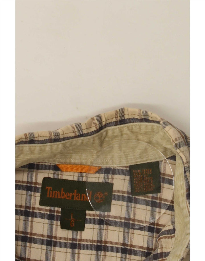 Timberland Mens Shirt Large Beige Check Cotton