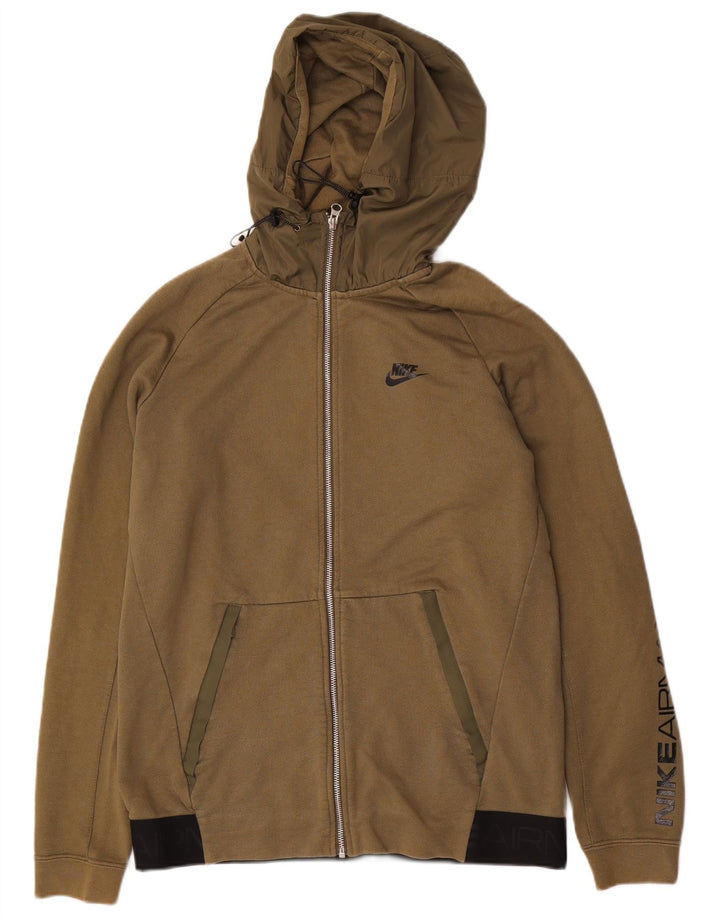 Nike Mens Graphic Zip Hoodie Sweater Medium Khaki Cotton