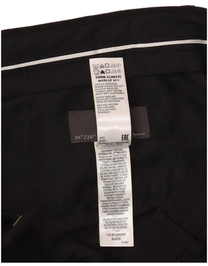 Marks & Spencer Mens Slim Suit Trousers W34 L29 Black Polyester