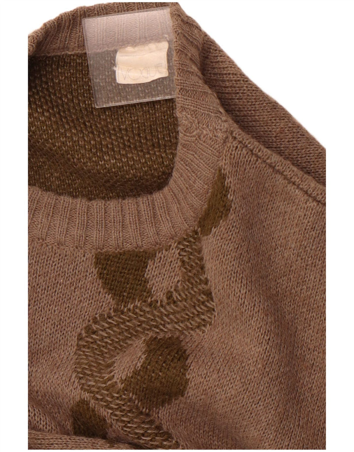 VOGUE Womens Oversized Crew Neck Jumper Sweater UK 18 XL Brown Geometric