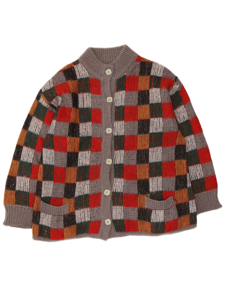 Vintage Womens Oversized Cardigan Sweater UK 16 Large Multicoloured Check
