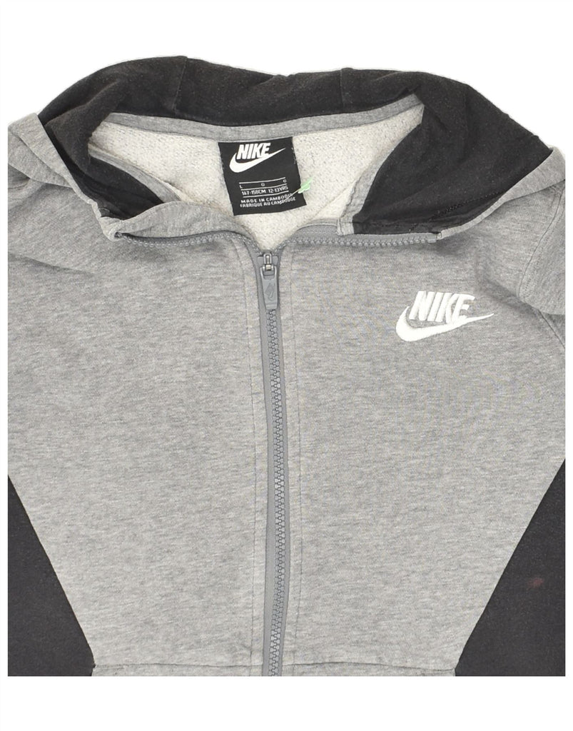 NIKE Boys Zip Hoodie Sweater 12-13 Years Large Grey Cotton | Vintage Nike | Thrift | Second-Hand Nike | Used Clothing | Messina Hembry 