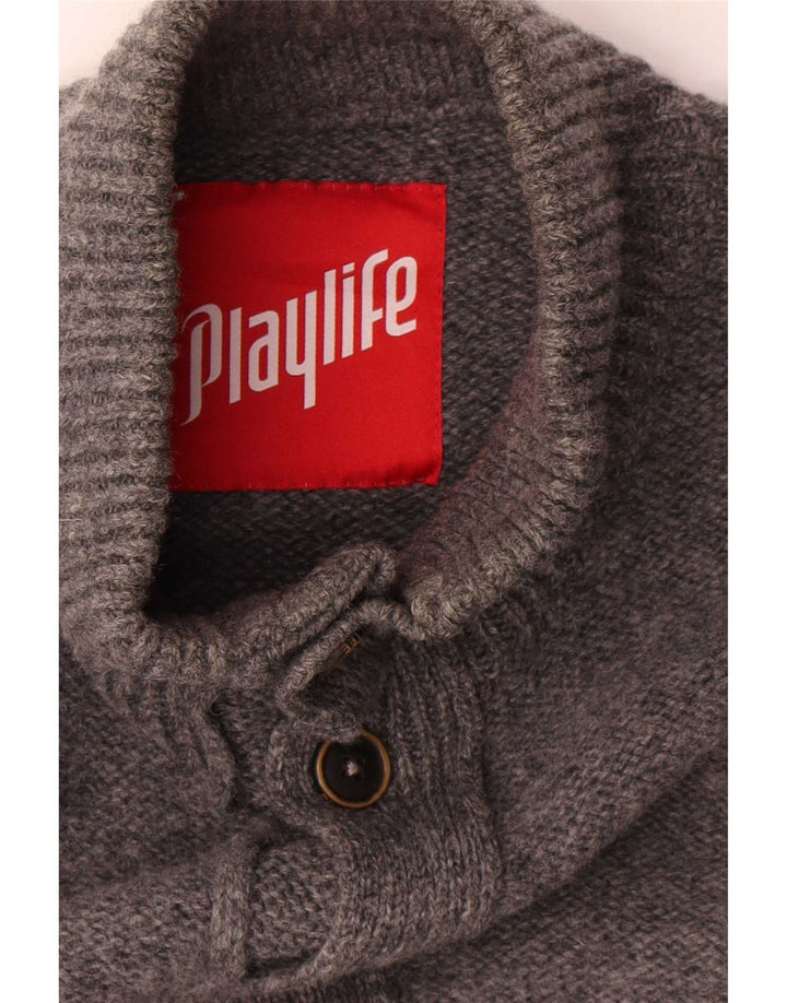Playlife Mens Cardigan Sweater XL Grey Wool