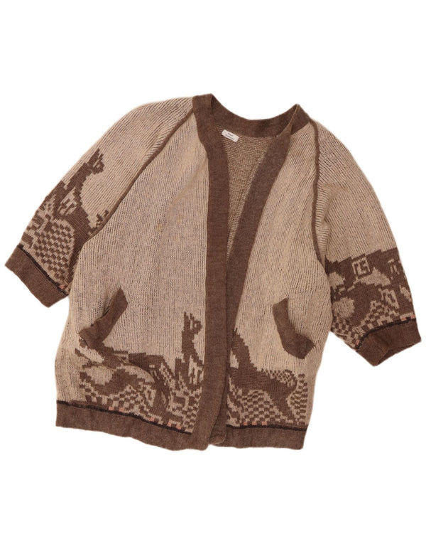 Vintage Womens Abstract Pattern Open Cardigan Sweater UK 20 2XL Brown