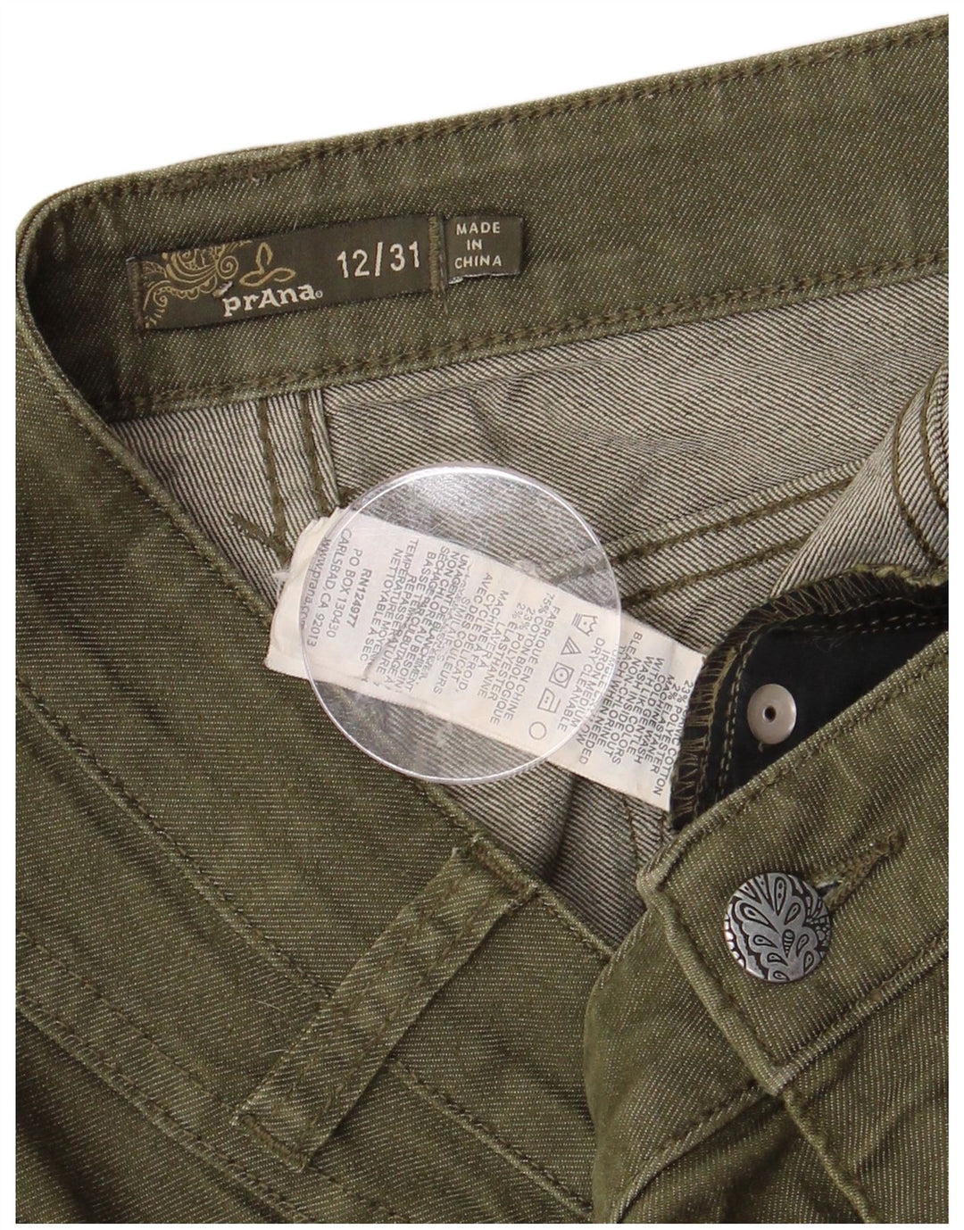 PRANA Womens Denim Shorts US 12 Large L34  Khaki Cotton