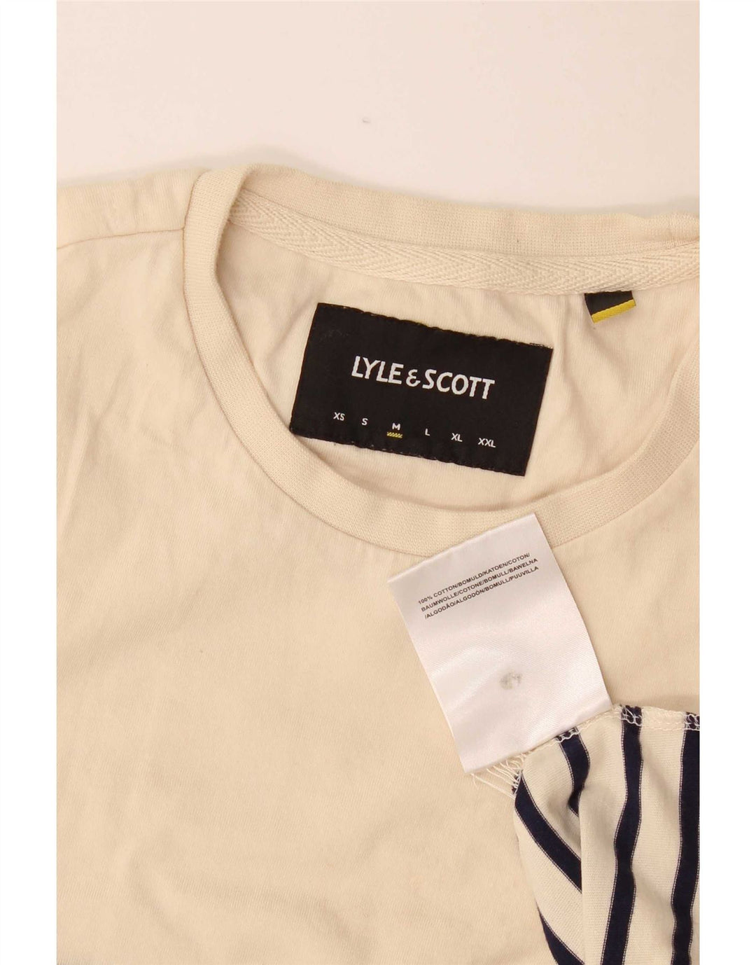 Lyle & Scott Mens T-Shirt Top Medium Beige Striped Cotton