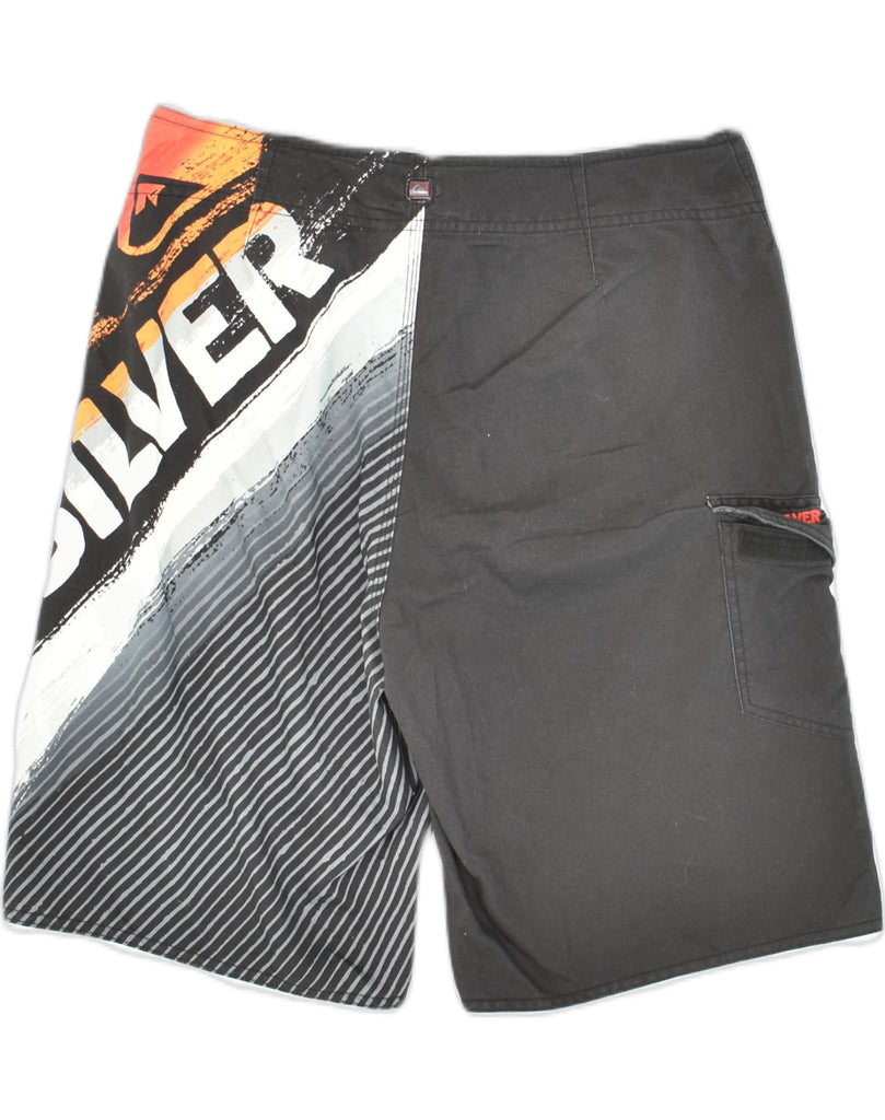 QUIKSILVER Mens Graphic Swimming Shorts W32 Medium Black Polyester | Vintage Quiksilver | Thrift | Second-Hand Quiksilver | Used Clothing | Messina Hembry 