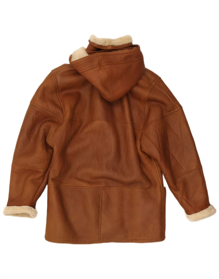 Conbipel Womens Hooded Shearling Coat IT 42 Medium Brown