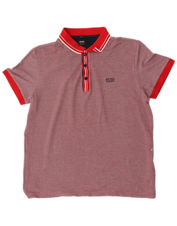 Hugo Boss Mens Regular Fit Polo Shirt XL Red Striped Cotton