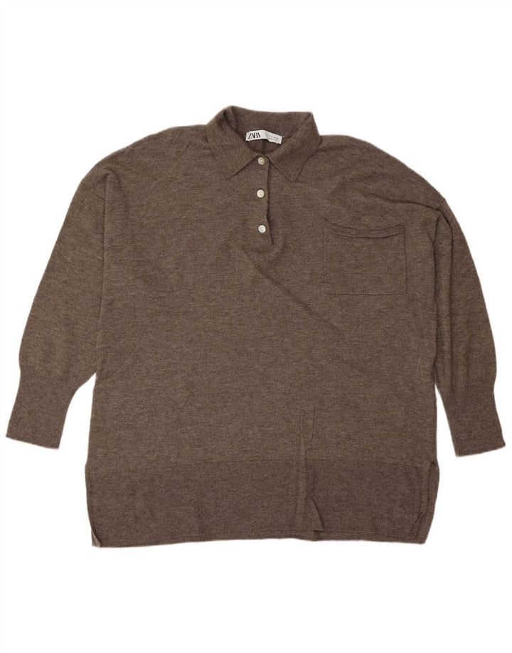 ZARA Womens Polo Neck Jumper Sweater Medium Brown Wool