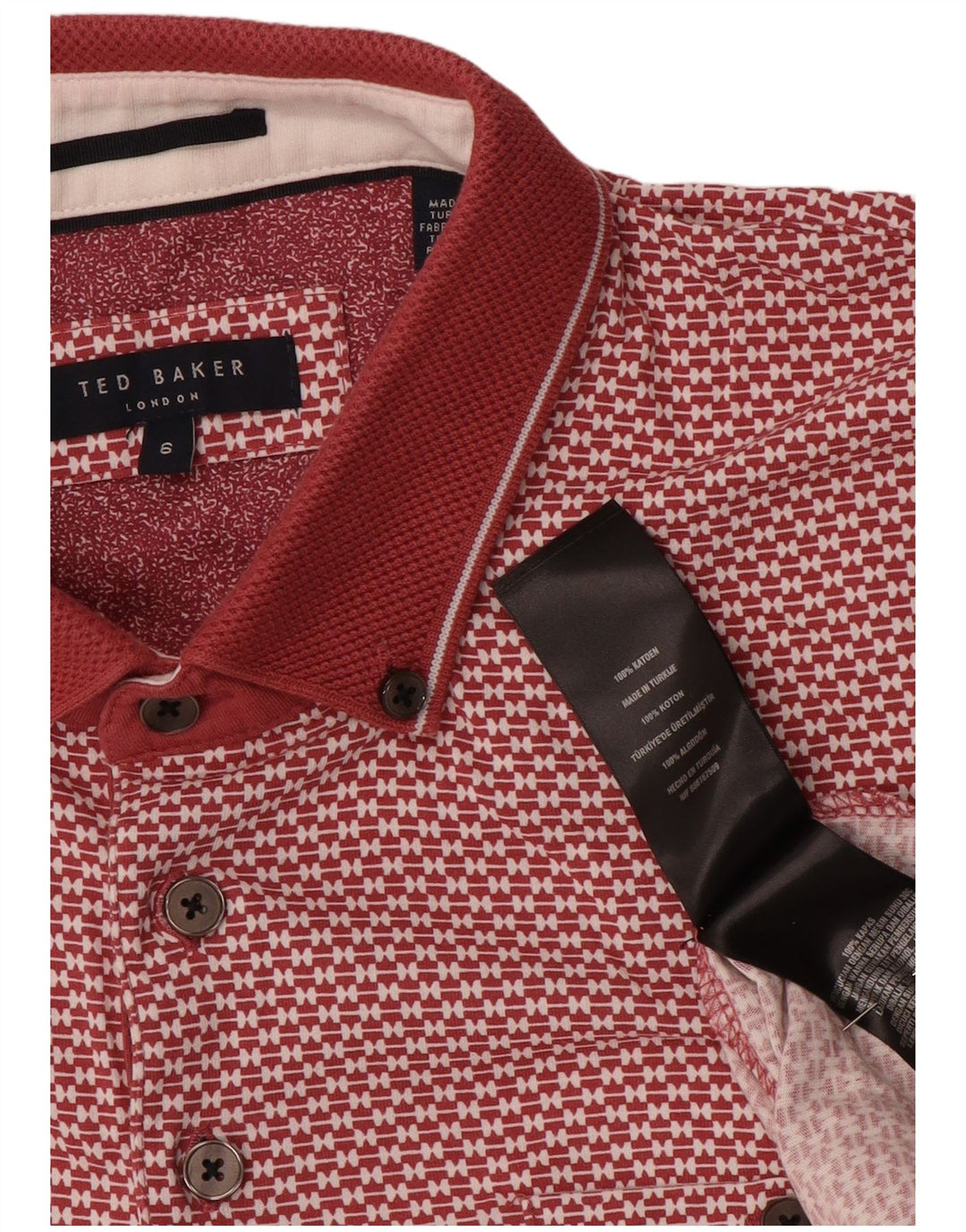 Ted Baker Mens Abstract Pattern Polo Shirt Size 6 2XL Red Cotton