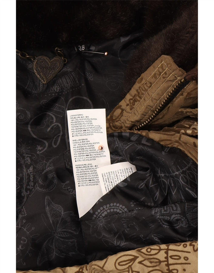 DESIGUAL Womens Abstract Pattern Graphic Padded Coat EU 38 Medium Brown
