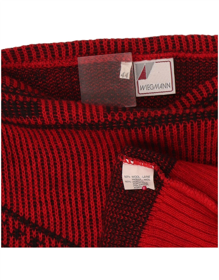 Vintage Womens Boat Neck Jumper Sweater IT 44 Medium Red Geometric Wool