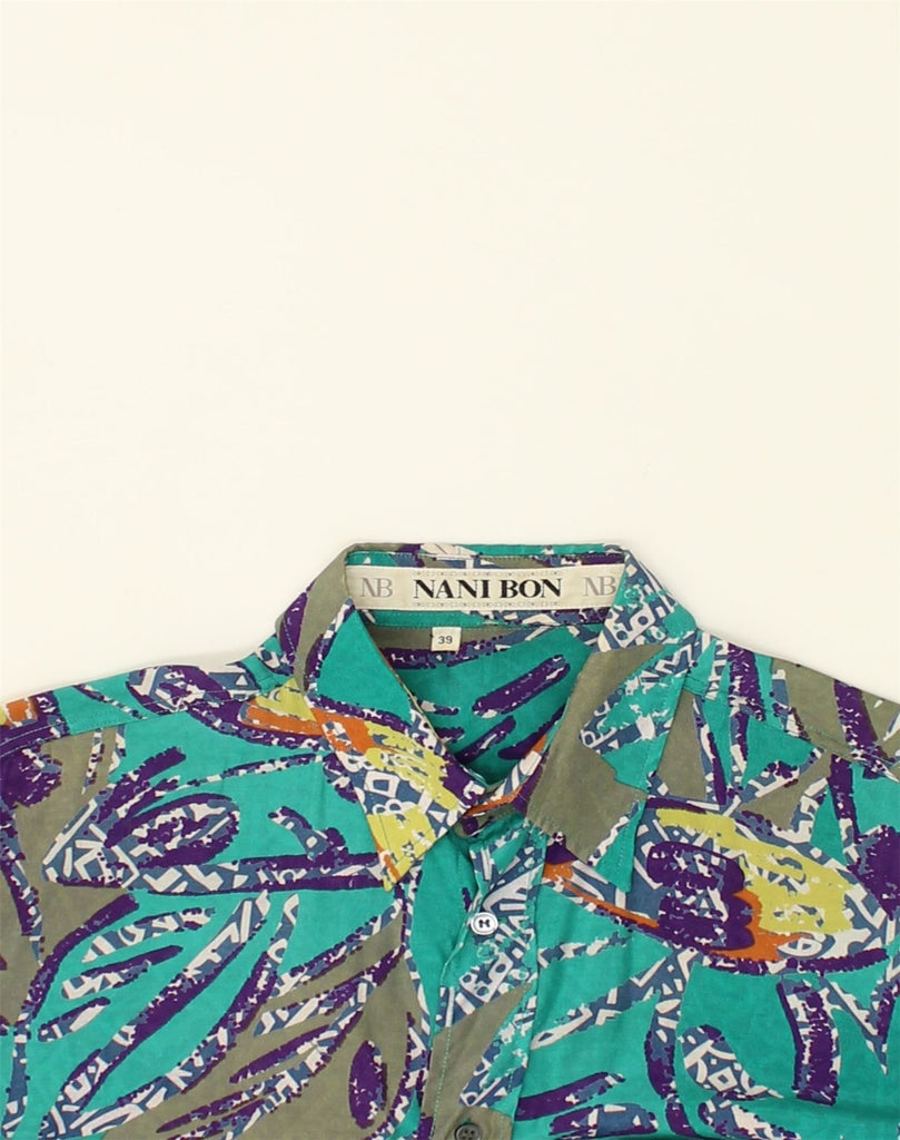 NANI BON Mens Crazy Pattern Short Sleeve Shirt Size 39 Medium Turquoise | Vintage NANI BON | Thrift | Second-Hand NANI BON | Used Clothing | Messina Hembry 