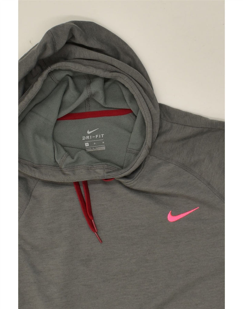 NIKE Womens Graphic Hoodie Jumper UK 14 Medium Grey Polyester | Vintage Nike | Thrift | Second-Hand Nike | Used Clothing | Messina Hembry 