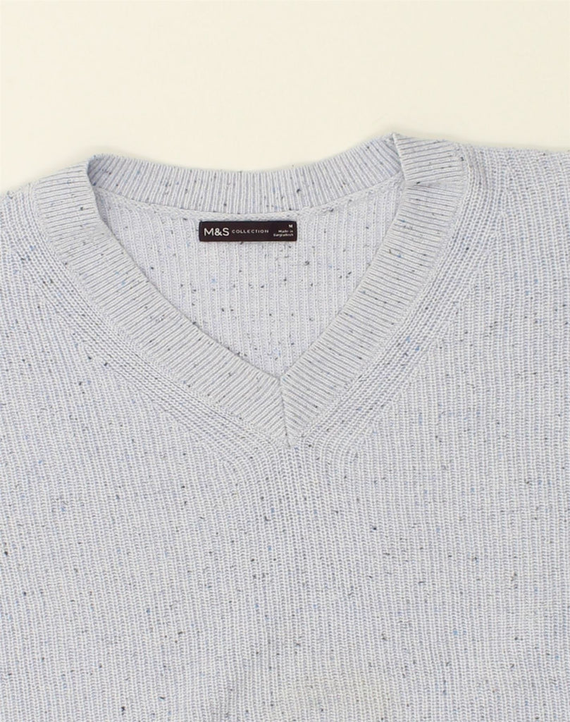 M & S Womens V-Neck Jumper Sweater UK 12 Medium Blue Flecked Cotton | Vintage M & S | Thrift | Second-Hand M & S | Used Clothing | Messina Hembry 