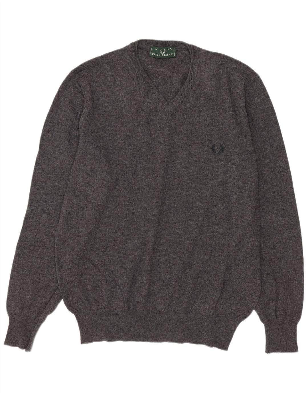 Fred Perry Mens V-Neck Jumper Sweater Medium Grey Wool