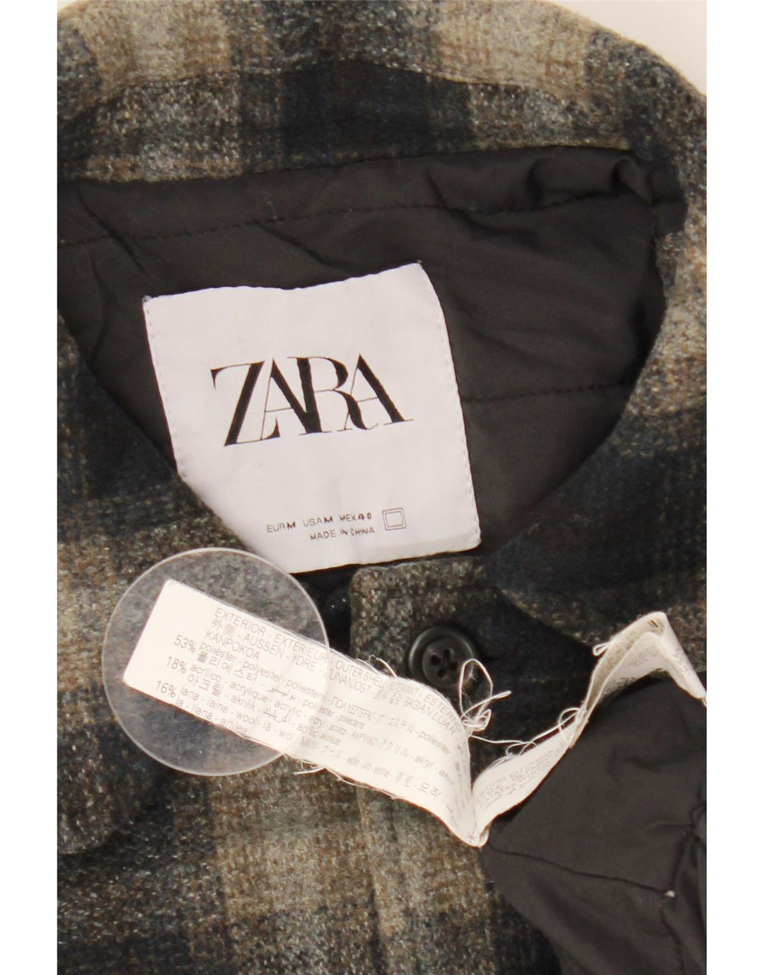 Zara Mens Lumberjack Flannel Shirt Medium Black Check Polyester