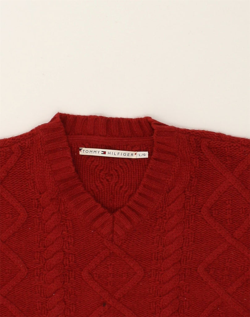 TOMMY HILFIGER Womens V-Neck Jumper Sweater UK 16 Large Red Wool | Vintage Tommy Hilfiger | Thrift | Second-Hand Tommy Hilfiger | Used Clothing | Messina Hembry 