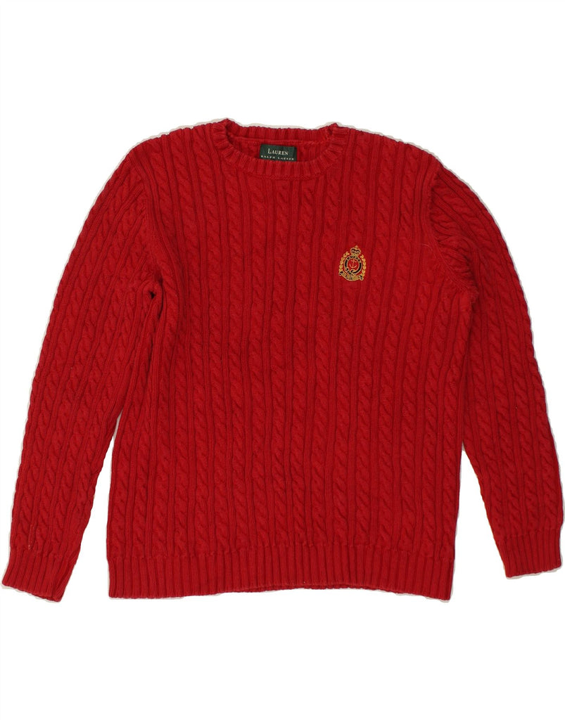 RALPH LAUREN Womens Crew Neck Jumper Sweater UK 14 Medium Red Cotton | Vintage Ralph Lauren | Thrift | Second-Hand Ralph Lauren | Used Clothing | Messina Hembry 