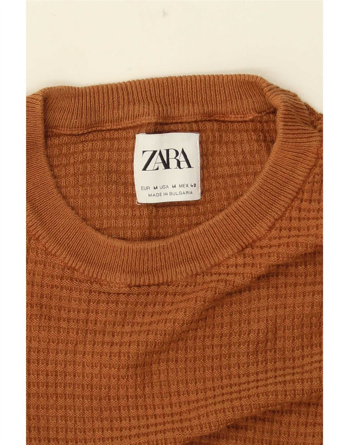 Zara Mens Short Sleeve Crew Neck Jumper Sweater Medium Brown